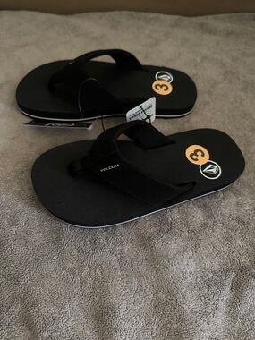 Volcom Kids Black Flip Flops with Logo Accents